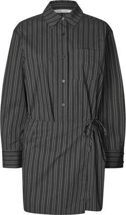 Sams&oslash;e & Sams&oslash;e Mini-overhemdjurk met lange mouwen en krijtstreep - Dames - Shirt Kleedjes - Zwart - S - Katoen - Kleedjes
