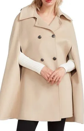 Belle & Bloom On My Mind Double Breasted Wool Blend Cape in Pale Oat at Nordstrom Rack, Size X-Small/small