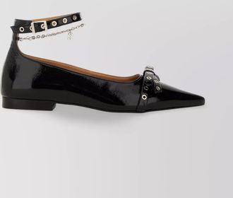 Ganni chain eyelet patent pointed toe ballerina