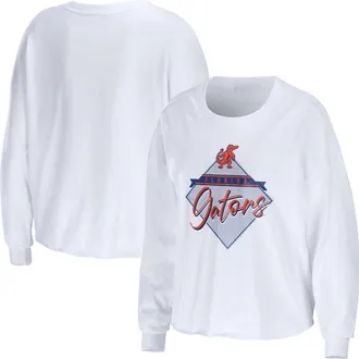 WEAR by Erin Andrews Womens WEAR by Erin Andrews White Florida Gators Diamond Long Sleeve Cropped T-Shirt at Nordstrom, Size Xx-Large