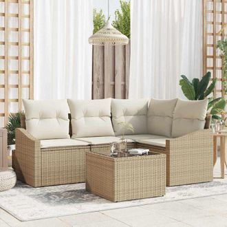 vidaXL Conjunto De Sof&aacute; De Jard&iacute;n 5 Pcs Beige Polirat&aacute;n Vidaxl