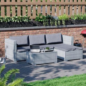 Home Discount Hampton Rattan Garden Furniture 4 Seater Outdoor Corner Sofa Table Set, Grey-No-Cover