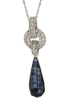 Suzy Levian Sterling Silver Blue Sapphire, Created White Sapphire & Brown Diamond Pendant Necklace - 0.02 ctw at Nordstrom Rack