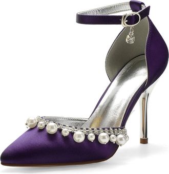 Miyoopark Wedding Shoes for Bride Ankle Strap Evening Pumps for Women M525 Dark Purple UK 8.5