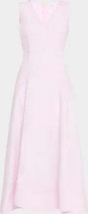 Adam Lippes V-Neck Drop Waist Cotton Poplin Midi Dress