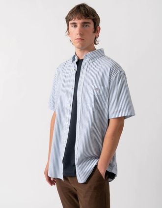 GANT Mens GANT Mens Regular Fit Poplin Stripe Short Sleeve Shirt - 457 Fresh Blue - White - Size: 44/Regular