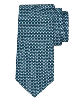 Ferragamo Gancini letter print silk tie - men - Silk - One Size - Green