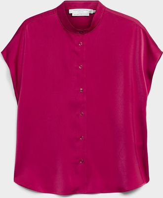 Contemporaine Womens Flowy satin cap-sleeve shirt