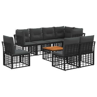 vidaXL Conjunto De Sof&aacute;s De Exterior 9 Pcs Negro Y Gris Oscuro Vidaxl