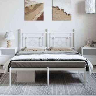 Berkfield Home Metal Bed Frame without Mattress with Headboard White 150x200cm | Size: 150x200 cm