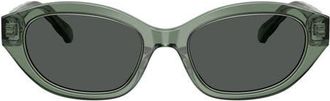 Tory Burch 52mm Polarized Irregular Sunglasses in Transparent Sage /Dark Grey at Nordstrom