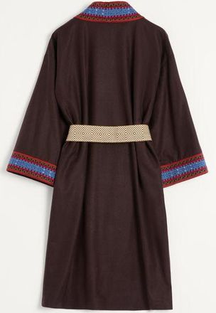 Valentino Cappotto Vestaglia In Flanella Di Lana Con Cintura In Jacquard Uomo DARK FUDGE M