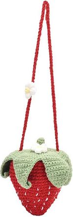Generic Cute Strawberry Crossbody Bag Handmade Fashion Cotton Rope Strawberry Crochet Tote Bag Knit Sling Purse for Women
