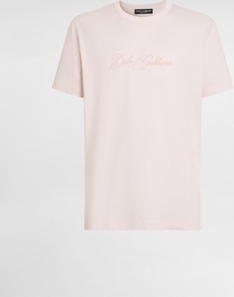Dolce & Gabbana Cotton T-shirt With Dg Embroidery - Man T-shirts And Polos Pink 46