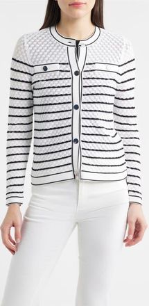 Anne Klein Stripe Stitch Detail Cardigan in Crspwht/Anneblack at Nordstrom, Size X-Small