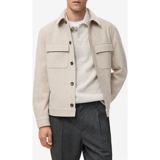 Mango Flannel Pocket Overshirt in Sand at Nordstrom, Size X-Large