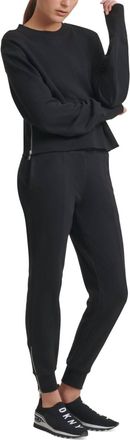 DKNY Fleece Cropped Crew Neck Pullover In Black