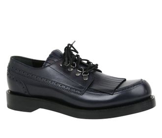 Gucci Mens Fringed Brogue Lace-Up Dark Blue Leather Shoes (Pre-Owned)