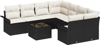 vidaXL Garden Sofa Set 9 pcs Black Poly rattan Vidaxl