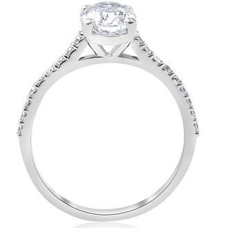 Pompeii3 1.20Ct Oval Diamond Engagement Ring with Side Stones 14k White Gold lab Grown