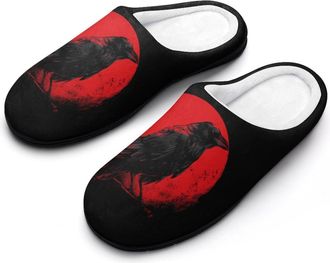 Generic Raven Red Moon Mens House Slippers Memory Foam Washable Cotton Slip on Home Shoes