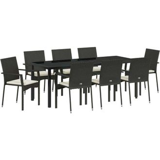 vidaXL Conjunto De Comedor De Jard&iacute;n 9 Pcs Negro Rat&aacute;n Sint&eacute;tico Vidaxl