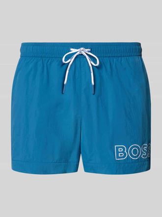 HUGO BOSS Regular Fit Badeshorts mit Label Print Modell MOONEYE in Blau, Gr&ouml;&szlig;e XXL