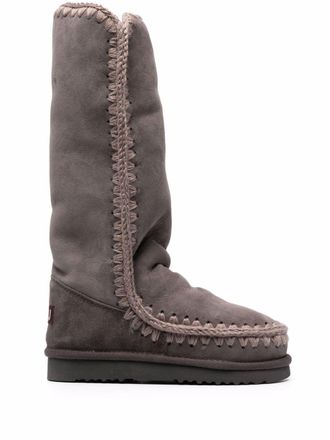 Mou logo-patch sheepskin boots - Grey