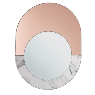 Beliani Espejo De Pared Cristal Dorado Rosa Efecto M&aacute;rmol Ovalado 65 X 50 Cm Decoraci&oacute;n Del Hogar Glamour Moderno Rety