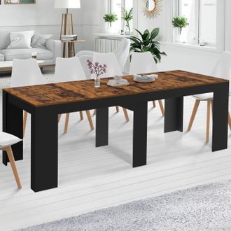 IDMarket Idmarket - Consola Extensible Orlando, 10 Plazas, 235 Cm, Madera Envejecida Y Negra