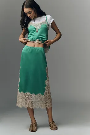 Bl^nk London Cinzia Laced Satin Midi Skirt