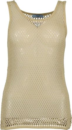 Prada Mesh Katoenen Hemdje - Dames - Tops zonder mouwen - Beige - S - Katoen - Tops