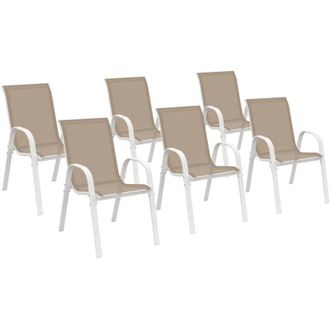 IDMarket Set di 6 sedie da giardino impilabili LYMA in metallo e textilene, bianco e beige