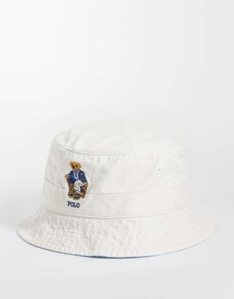 Polo Ralph Lauren Cappello da pescatore bianco con logo orso