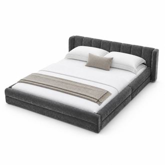 STILVORA Cama Doble 140 X 200 Cm De Chenilla, Cabecero Acolchado, Sin Colch&oacute;n, Gris Oscuro