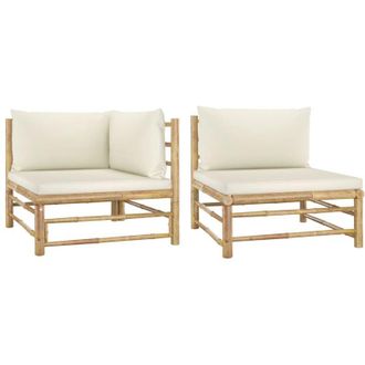 vidaXL Vidaxl - Set Divani da Giardino 2 pz con Cuscini Bianco Crema in Bamb&ugrave;