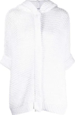 Brunello Cucinelli White Open-Knit Hooded Sweater, Size X-Small
