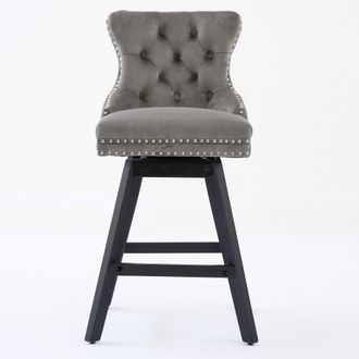 STILVORA Lote De 2 Taburetes De Bar Giratorios Con Respaldo Curvo Y Asiento Acolchado, Terciopelo Gris