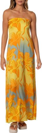 Maaji Golden Lily Crimson Strapless Maxi Cover-Up Dress in Open Yellow at Nordstrom, Size Medium