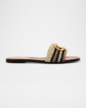 Valentino Garavani VLogo Crochet Flat Slide Sandals