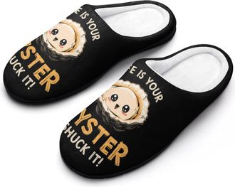 Generic Funny Oyster Slippers Men Winter Warm Cotton Anti-Slip Indoor Slip-Ons House Shoes