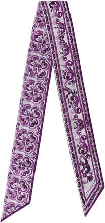 Dolce & Gabbana Foulard 6x100 in twill di seta con stampa Maiolica - - Accessories - Donna - Viola - ONE SIZE