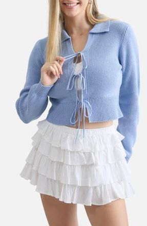 Blu Pepper Collared Tie Front Cardigan in Denim Blue at Nordstrom Rack, Size Medium