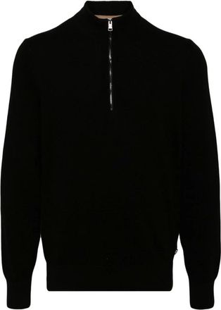 HUGO BOSS Truien & Vesten, Heren, Zwart, XL, Katoen, Waffle Knit Half Zip Katoenen Jumper