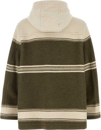 Burberry Mens Striped Wool Blend Coat Green Cotton Polyamide
