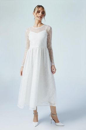 Coast Embellished Mesh Long Sleeve Full Skirted Wedding Dress