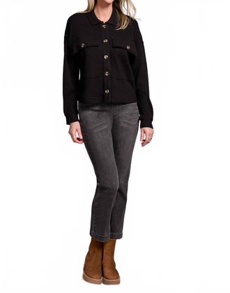 Tribal Brushed Waffle Knit Shacket In Black