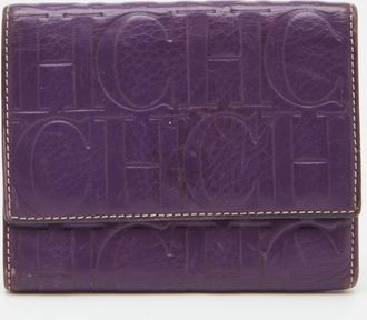 Carolina Herrera Purple Monogram Embossed Leather Compact Wallet