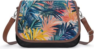 Generic Palm Leaves Painting Small Womens Crossbody Bags Shoulder Handbag with Adjustable Strap for Travel