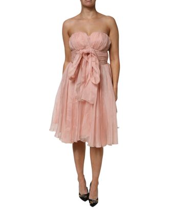 Dolce & Gabbana Pink Silk Chiffon A-line Pleated Midi Womens Dress